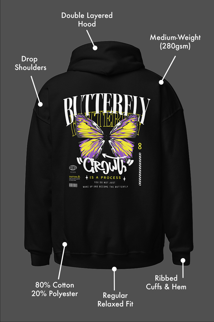 Butterfly Growth Non-Binary Hoodie