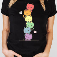 Kawaii Cat Pile Rainbow Tee