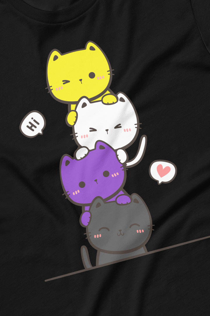 Kawaii Cat Pile Non-Binary Tee