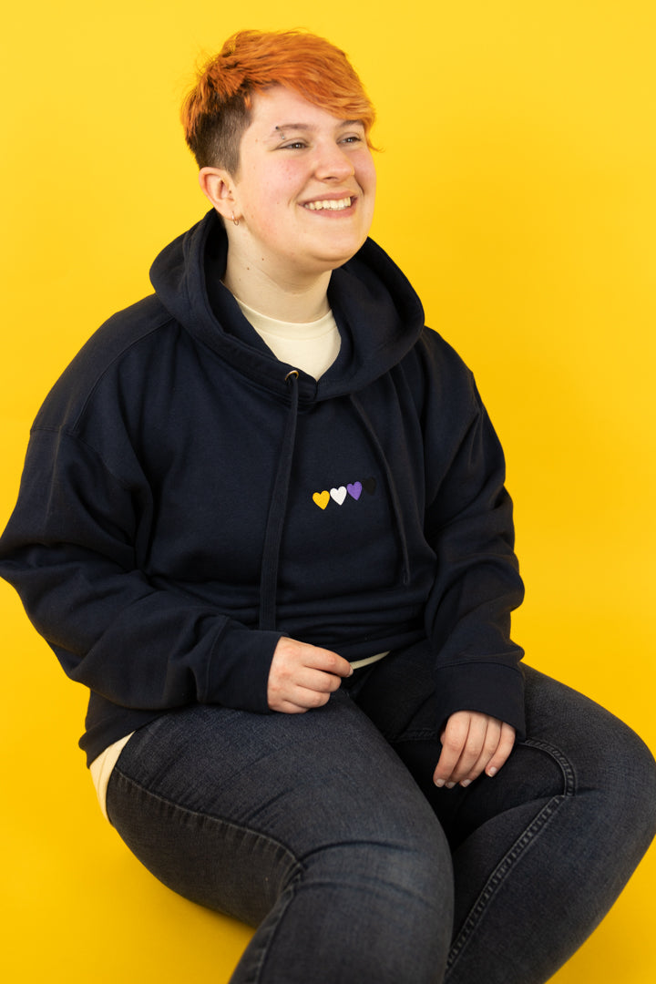 Embroidered Hearts Non-Binary Hoodie