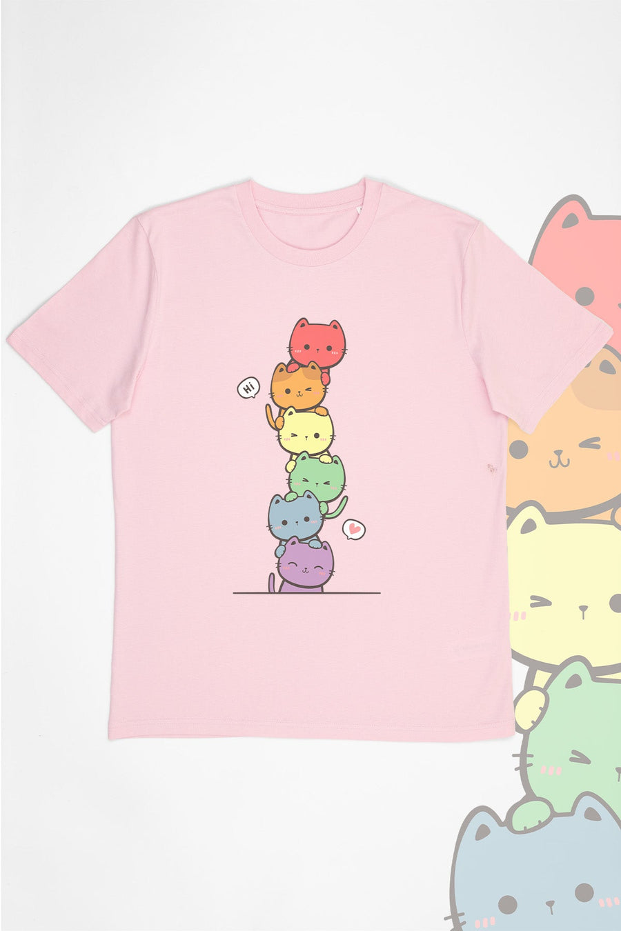 Kawaii Cat Pile Rainbow Tee